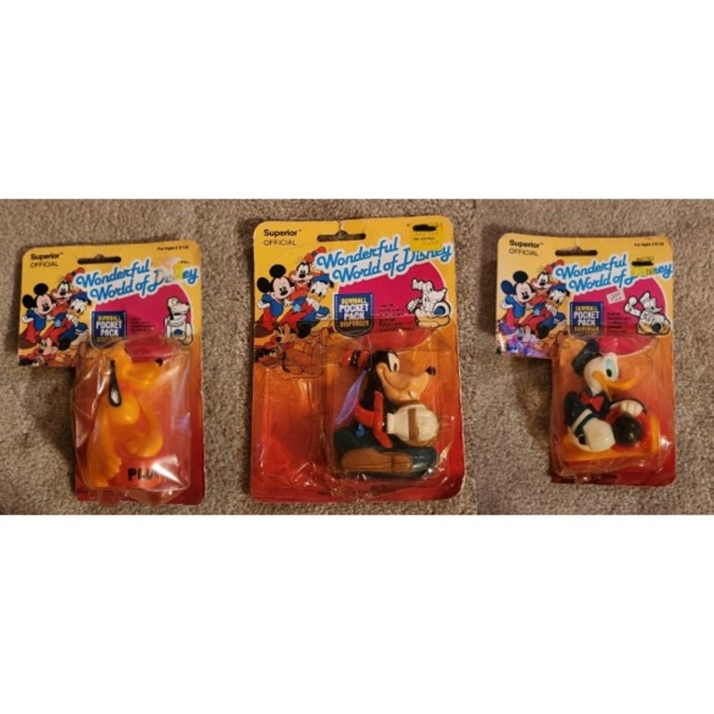 Vintage 1986 Disney Gumball Pocket Pack Dispensers Donald Pluto Goofy Lot of 3